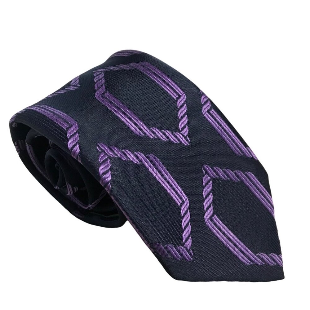 Renoir Tie Mens Elegant Navy & Purple Geometric Silk Tie La Collection Necktie